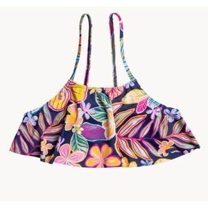 NWT Roxy Girls' Paradise Trip Flutter Floral Swim Top Size 10 Black